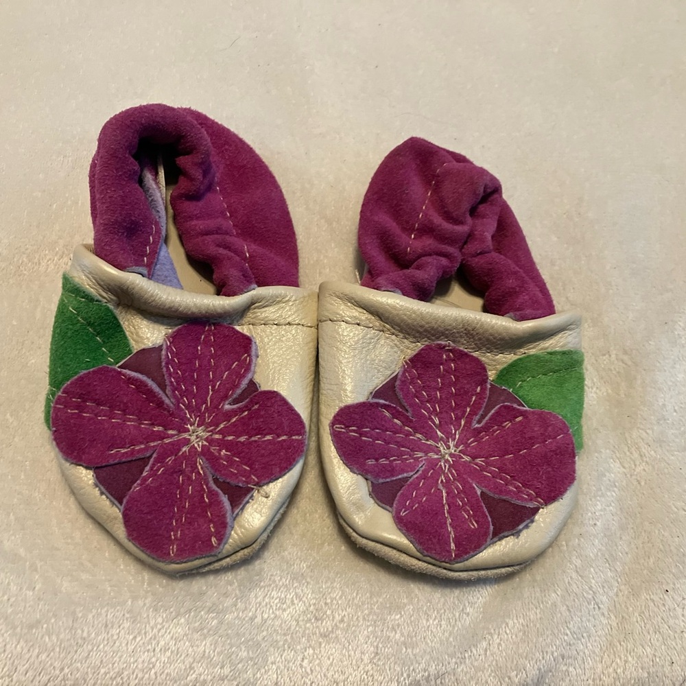 Purple Flower Handmade Leather Baby Shoes